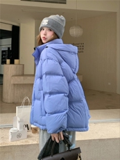 现货新款东大门加厚保暖羽绒服百搭连帽面包服女装外套女装，女装羽绒服，韩然一族