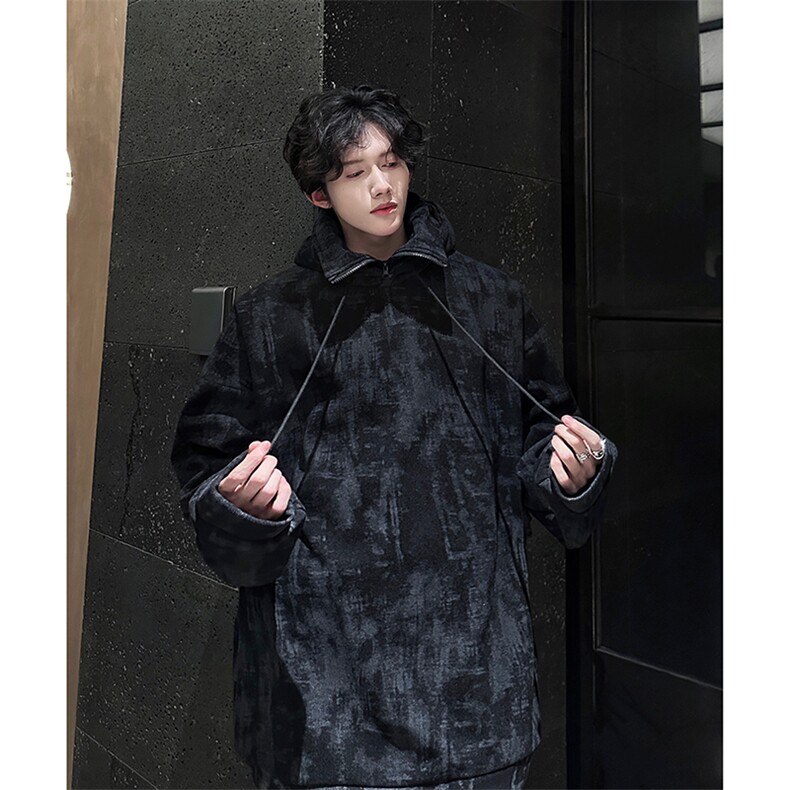现货WY5527-P68大码加绒加厚立领连帽卫衣,男装卫衣,电商D232
