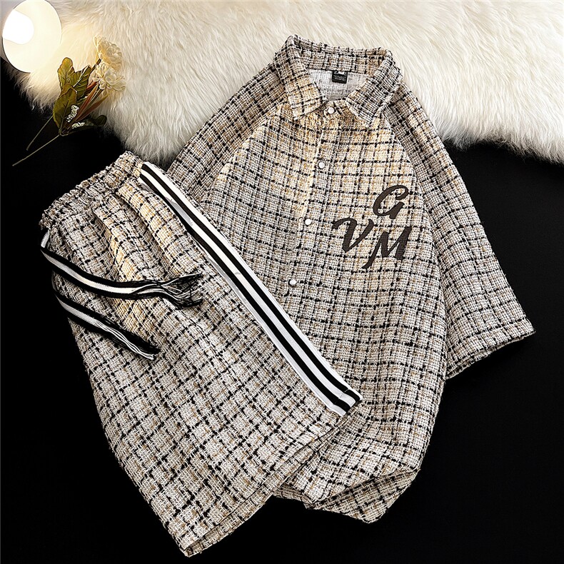 毛毯短袖衬衫DCS9019P45控68短裤DK8797P40控59套装DTZ9029P85控,男装休闲套装,星座227-7