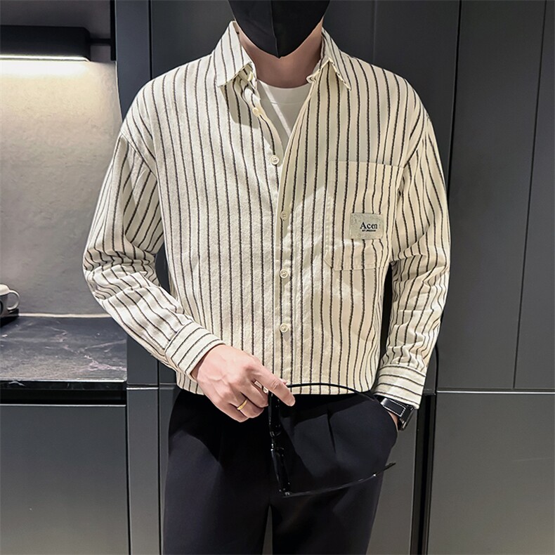 新款2025秋冬男士休闲长袖衬衫小伙主推内搭条纹衬衣C817P58控88图片