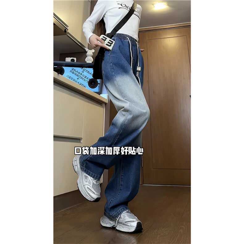 k1100-p55-控78  M-5XL现货oversize渐变怀旧蓝色风牛仔裤大码图片