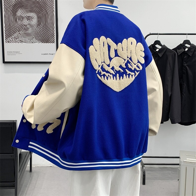 美式棒球服男秋刺绣毛呢皮袖夹克青少年港风ins潮外套JK01-P100,男装夹克,星座308B-2