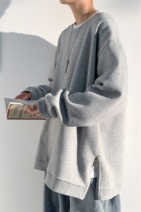 2021冬季新白墙港风大码男女拉链圆领套头加绒加厚卫衣W5203-P45图片