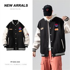 2024春季新款拼接呢料大码休闲boy无影墙贴布标棒球服J6720-P85，男装夹克，电商A082