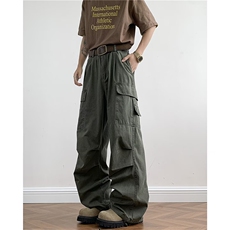 美式复古多口袋褶皱工装裤男女高街潮牌做旧阔腿裤K9002-P66网图，女装牛仔裤，电商B245