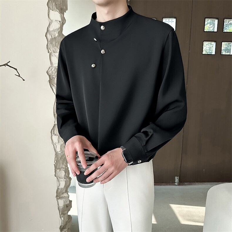 轻熟风~春季套头叠门禁设计长袖衬衫T7703/P55，男装衬衫，电商B331