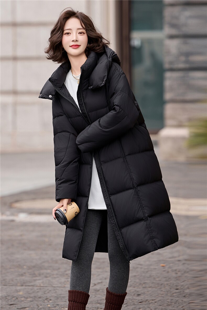 保暖长款连帽羽绒服女装2025新款冬季气质高级感加厚白鸭绒外套,女装羽绒服,冬木谷雨