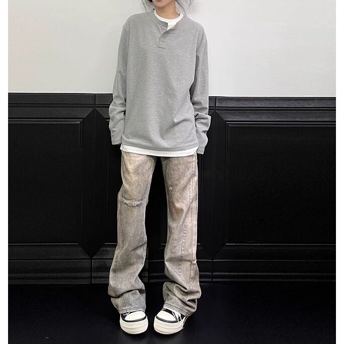 美式复古3D数码微喇牛仔裤潮牌痞帅做旧水洗炸街裤,男装牛仔裤,星座506A