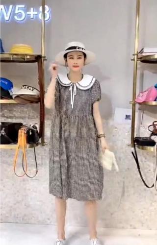DG887夏季新款韩版甜美风双层娃娃领系带气质淑女连衣裙,女装连衣裙,L·H·X