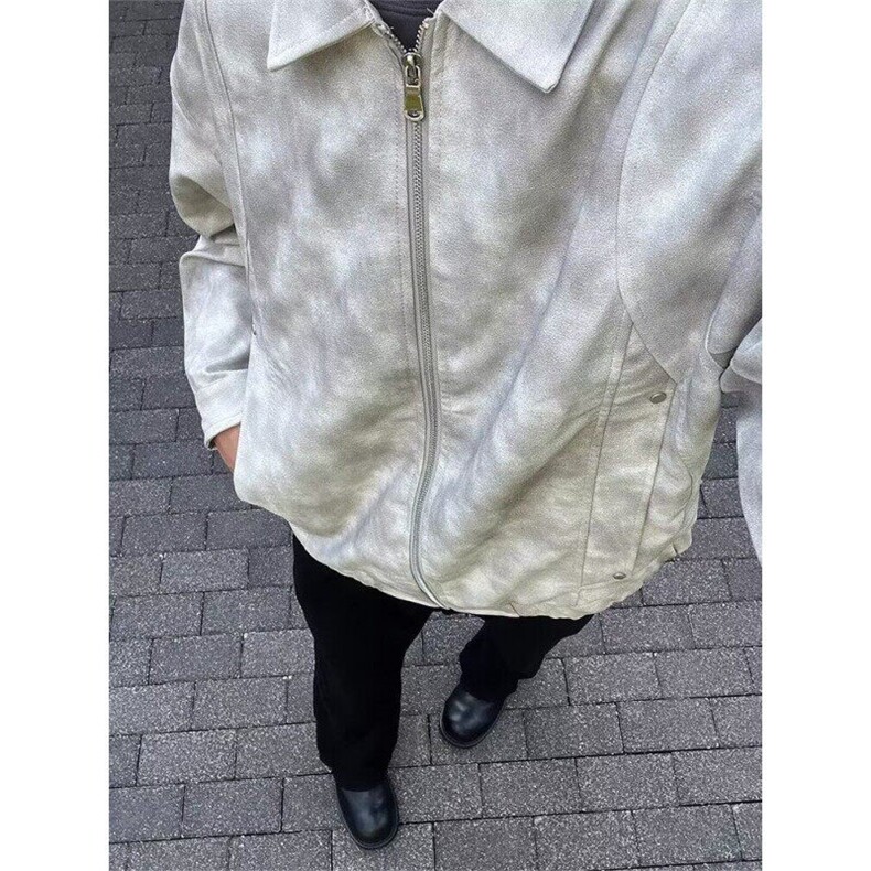 【现货】DJK849-P70春秋季男士水洗做旧皮衣夹克短款外套修身青年图片