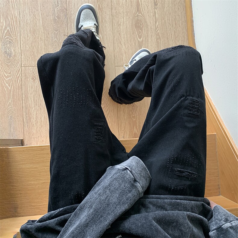 欧美vibe裤子男美式街头高街破洞牛仔裤男春季直筒裤潮N1433-p45,男装牛仔裤,星座1008-1