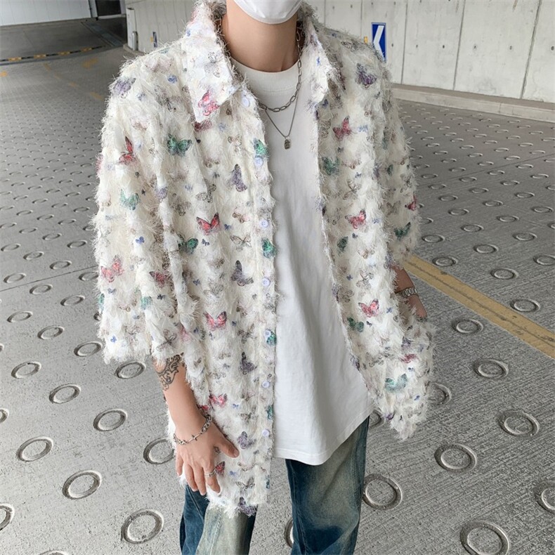 高质量衬衫男士短袖蝴蝶拼色百搭2024夏季新款ins外套CY727-P43,男装衬衫,星座412-3