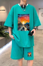 ！2025夏季新款男士华夫格短袖套装潮流学生一套HTZ93P50，男装T恤，电商B220