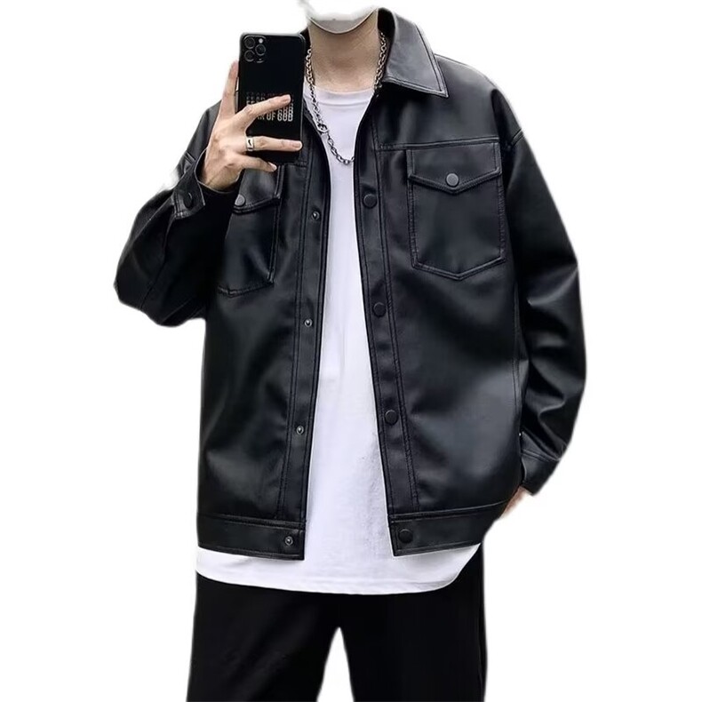 轻熟风免烫机车工装PU皮夹克痞帅高级感bf风外套Y1019-P65网络图,男装夹克,电商B245