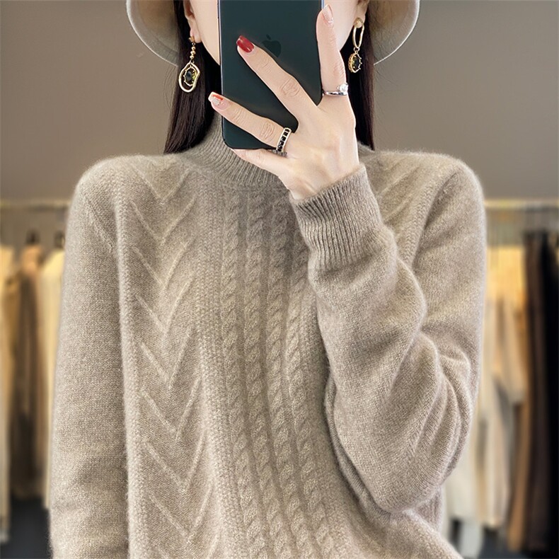 纯色上衣2024秋装新款简约时尚显瘦套头女士羊毛针织衫,女装羊毛衫,暖圣羊羊绒