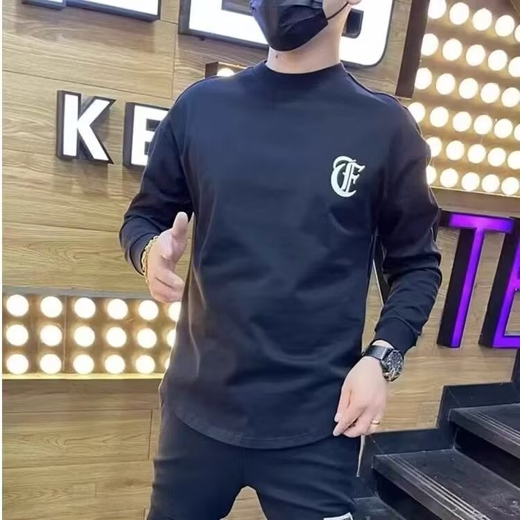 网红潮牌燕尾卫衣男秋季新款圆弧开衩字母休闲上衣服时尚百搭长袖,男装衬衫,星座506A