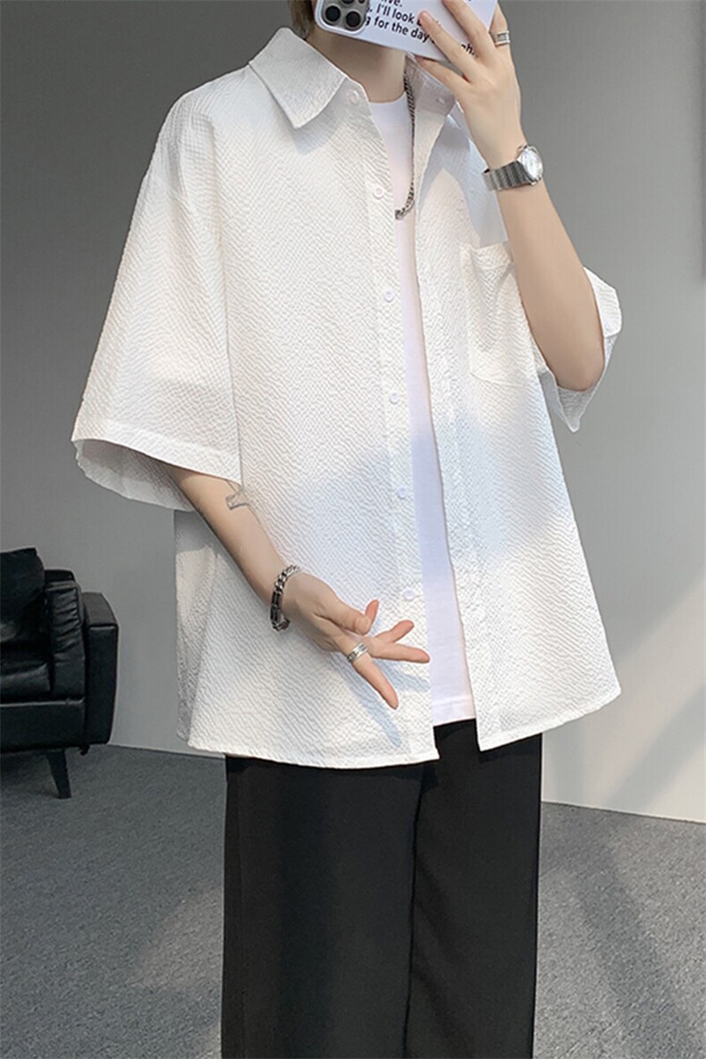8XL-M泡泡纱盐缩肌理短袖衬衫男夏季冰丝外套防晒衬衣DC28011P36,男装衬衫,电商B312