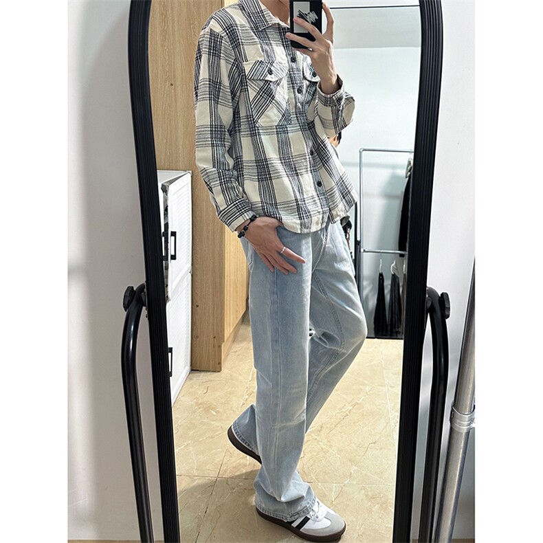B221美式ins高街暗黑光版修身微喇牛仔裤LK23137-P55控78,男装牛仔裤,电商B221