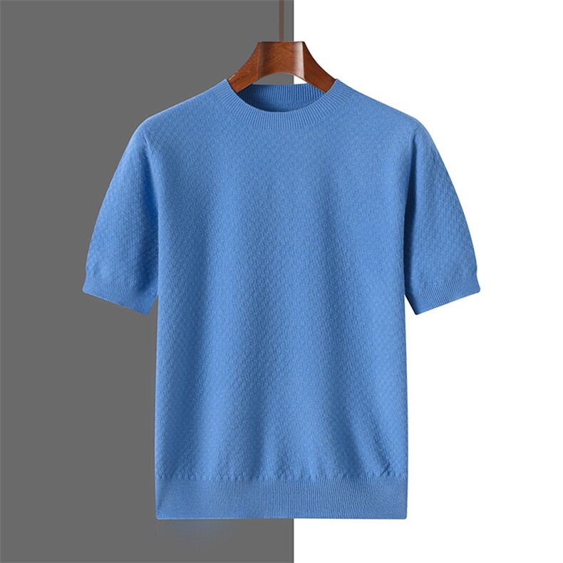 男士夏季商务休闲百搭舒适一线华夫格短袖，男装T恤，牧绒家园