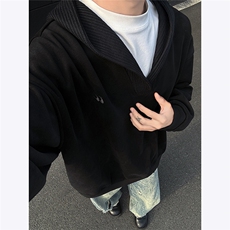 360克重磅加绒加厚cleanfit毛线拼接设计感连帽卫衣冬季外套男，男装卫衣，电商C306-1