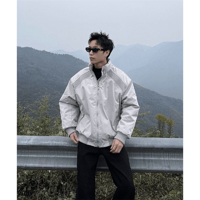 高品质春装新款老钱风美式高街解构立领棒球服飞行夹克潮休闲外套,男装夹克,电商A443