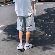 牛仔短裤男ins2026新款破洞潮流炸街五分裤夏季休闲裤子DK681-P35，男装牛仔裤，星座1008-2