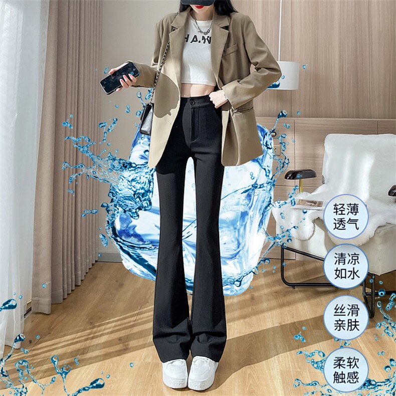 显瘦天花板黑色马蹄裤西装阔腿直筒微喇叭裤修身长裤女图片