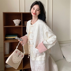 新中式国风白色外套女春秋2025新款超火好看高级小众宽松夹克上衣，女装短外套，2C129