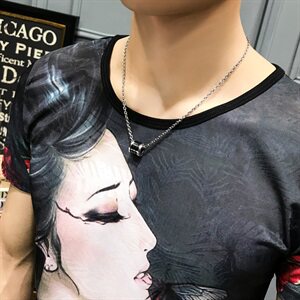 2021夏季新款美女印花短袖T恤男 钱塘3029-8901 真模图片