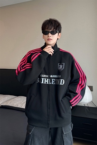 港风美式字母刺绣原版高质量华棉复合开衫立领卫衣男潮 ZW407-P50图片