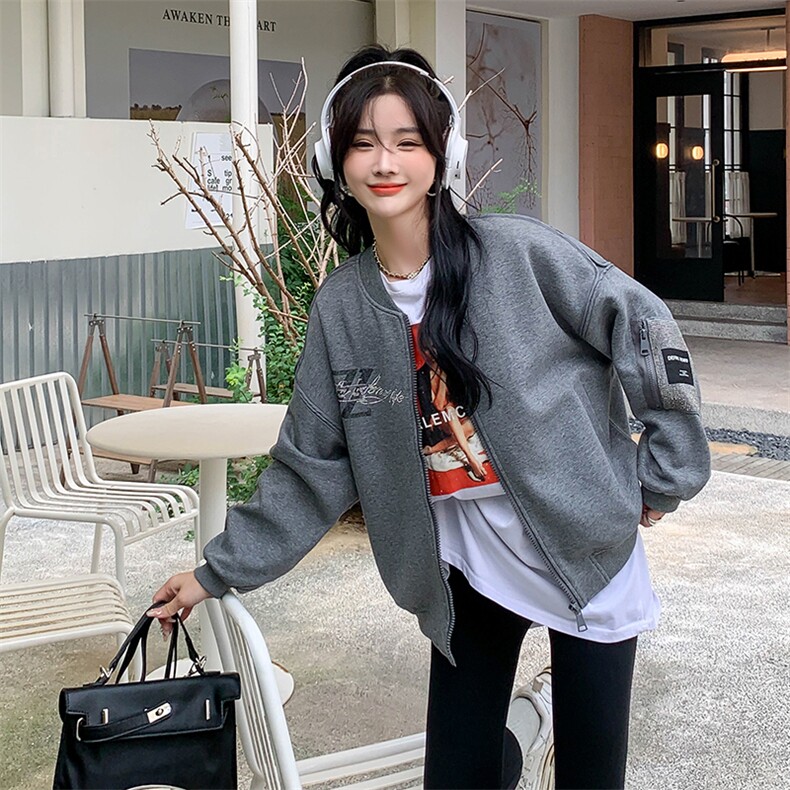 现货2024年春季新款时尚休闲重工烫钻贴标棒球服外套女,女装短外套,MQ