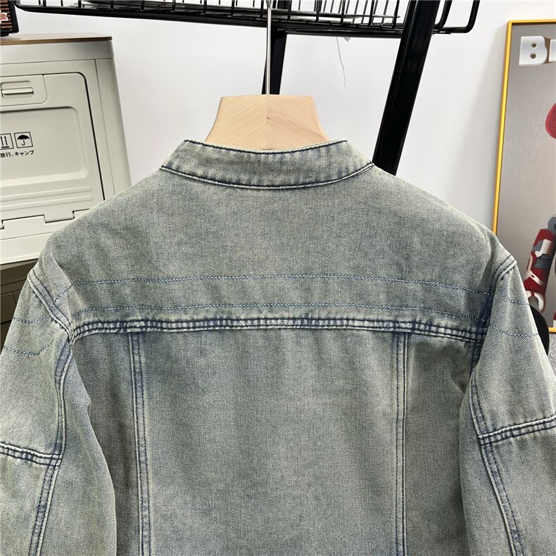 做旧水洗垫肩短款拼接牛仔外套男士复古金属拉链设计夹克A051/P75,男装夹克,星座506B