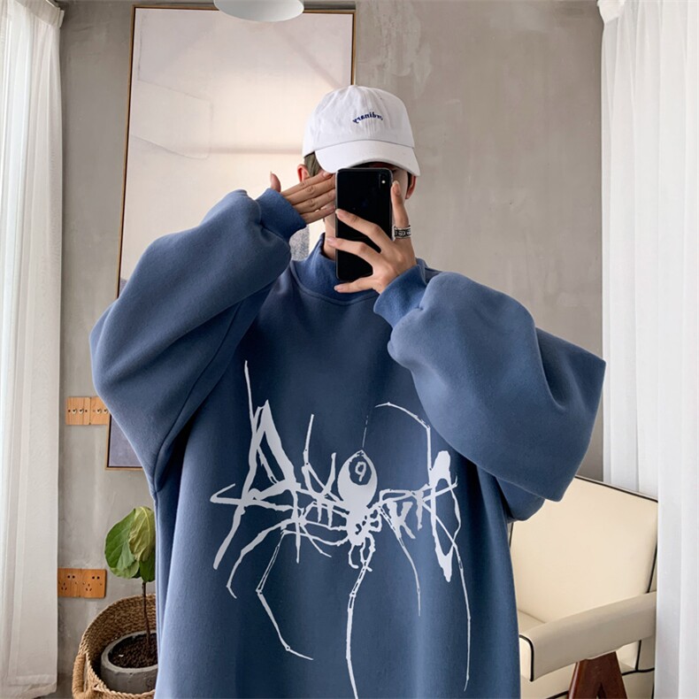 加绒加厚高领卫衣蜘蛛印花落肩袖情侣款打底衫男XZ514-2-G86-P48,男装T恤,星座514-2(原B239)