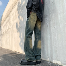 美式ins高街hiphop重工艺水洗微喇复古蓝牛仔裤货号K2320P55控78，男装牛仔裤，电商A063