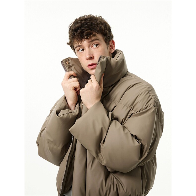 现货5W件冬季三防重磅硬挺boxy短款羽绒立领PU皮棉衣外套加厚棉服，男装棉衣，电商A486-1