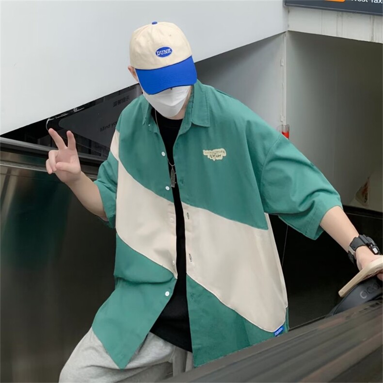 夏季新款潮牌宽松工装衬衫日系ins复古休闲短袖衬衫男W3391-P30,男装衬衫,星座512-2