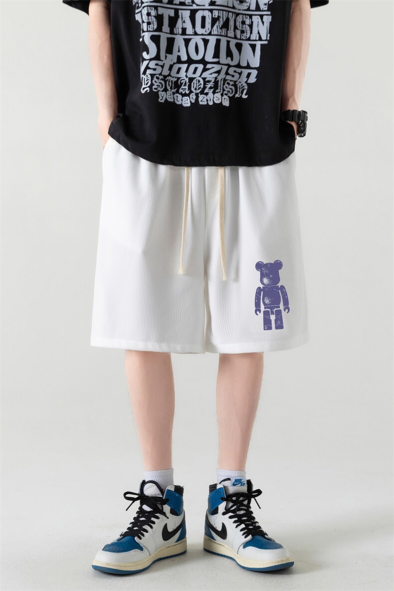HD74242-P22华夫格短裤男大码宽松五分裤男直筒中裤,男装休闲裤,电商A040