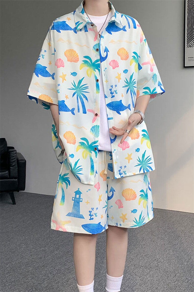 TZ1149-特48控88多色海滩冰丝凉感大码套装衬衫速干运动两件套,男装休闲套装,电商A059