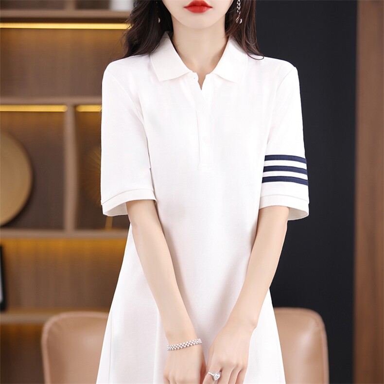 24夏季新款中长款连衣裙女POLO领运动显瘦长裙休闲短袖t恤打底衫,女装连衣裙,臻维羊绒