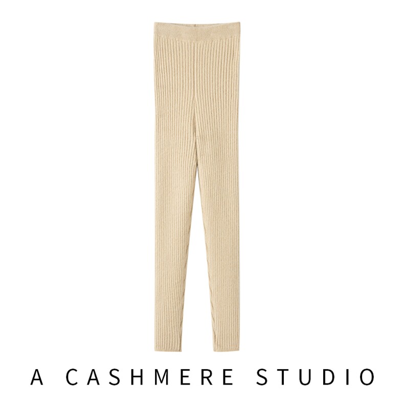 2025秋冬新款女羊绒衫100%纯山羊绒纯色厚款修身高弹宽抗条打底裤，女装打底裤，珍丝贝尔