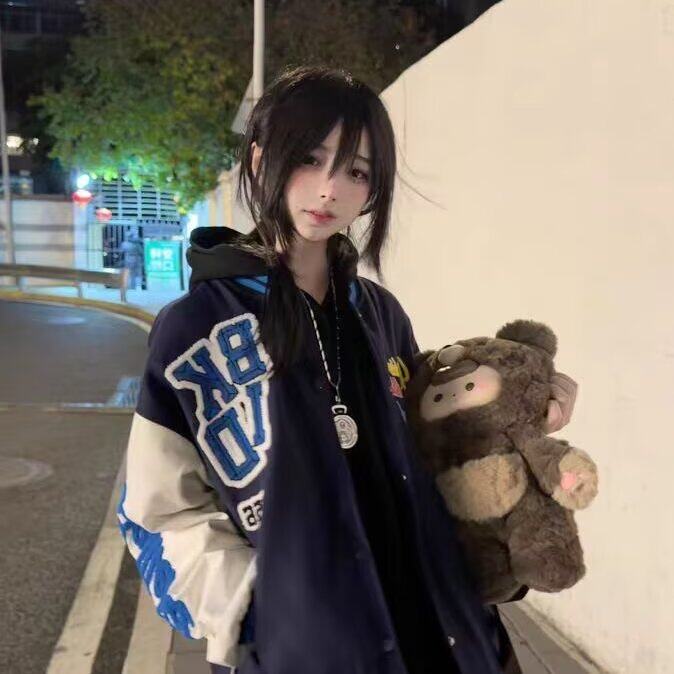 潮牌美式复古撞色棒球服外套女春季2025新款情侣宽松飞行员夹克,女装短外套,星座506A