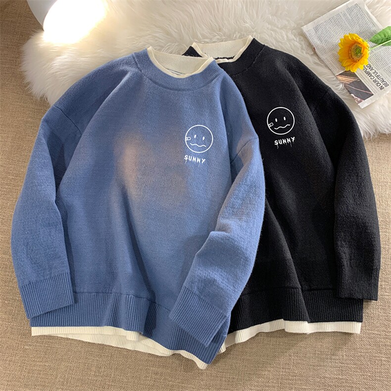 控78假两件毛衣男大码加绒针织衫男毛线衣M80072-P55加绒P70,男装针织衫/毛衣,电商A040