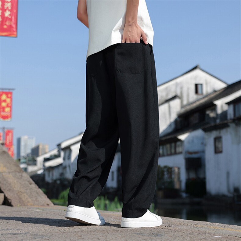春夏新款风棉麻宽松透气休闲裤男士帅气阔腿直筒裤K2511-P65,男装休闲裤,电商A008