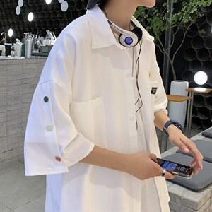 翻领短袖衬衫夏季潮流贴标排扣休闲宽松男生衬衣半袖CS009-P28,男装T恤,星座1008-2