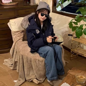 大毛领羽绒棉服女2025冬季新款派克韩版宽松棉衣加厚保暖棉袄外套