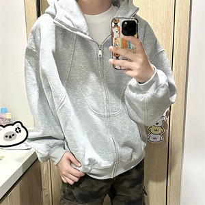 抖音得物高品质二开 26春装美式高街重磅结构高领连帽卫衣外套W62图片