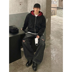 双拉链头 重磅420克卫衣撞色连帽开衫美式情侣外套WY5816 P52图片