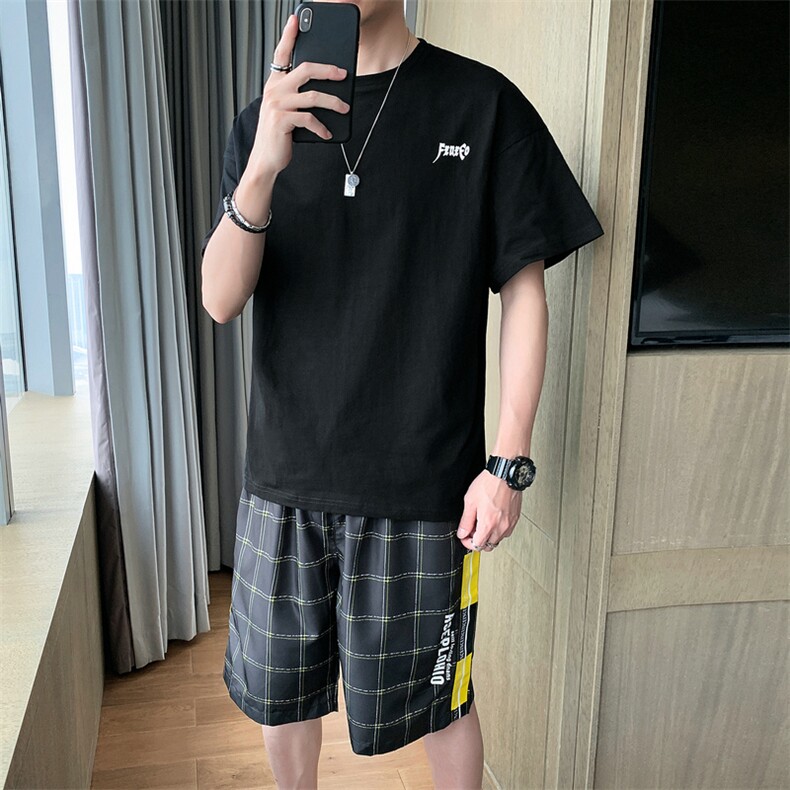 情侣装夏装套装短袖运动服男休闲两件套运动服夏天薄款DS785T,男装T恤,电商A102