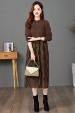 秋季2025新款配大衣蕾丝内搭长款宽松毛衣裙女时尚针织打底连衣裙，女装羊毛衫，艾米