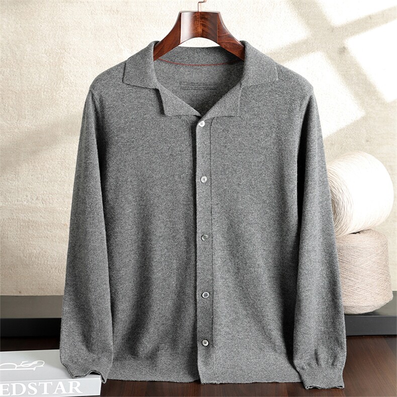 2025年秋季新款百搭古巴领系扣开衫，男装羊绒套衫，绒之心羊绒